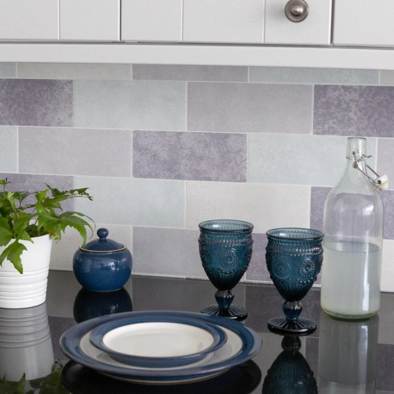 Image of D C Fix 3D Splashback Wallpaper Pastel Tiles Blue/Grey unisex 67.5CMX4M