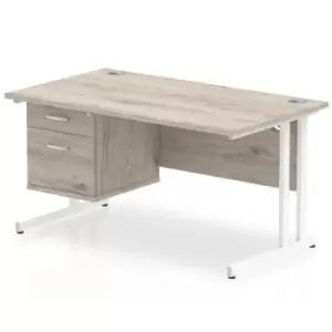 Image of Impulse 1400 Rectangle White Cant Leg Desk Grey Oak 1 x 2 Drawer Fixed Ped