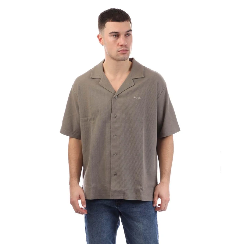 Image of Boss Waffle Knit Shirt Beige male M