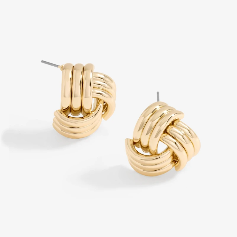 Image of Mood Gold Ridged Triple Knot Stud Earrings Gold