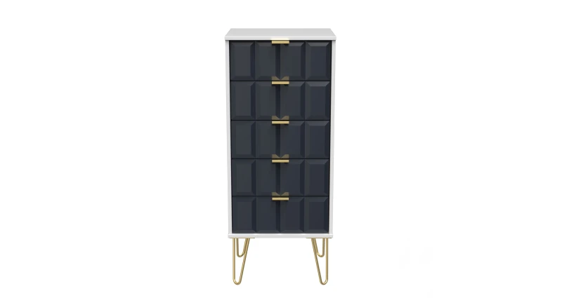Image of Ready Assembled 2 U Metro 5 Drawer Tall Bedside (Ready Assembled) in Dark Blue Dark Blue Unisex