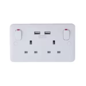 Image of Schneider Lisse 2 Gang 13a Switched Socket Outlet With 2 USB Chargers - GGBL30202USBAS