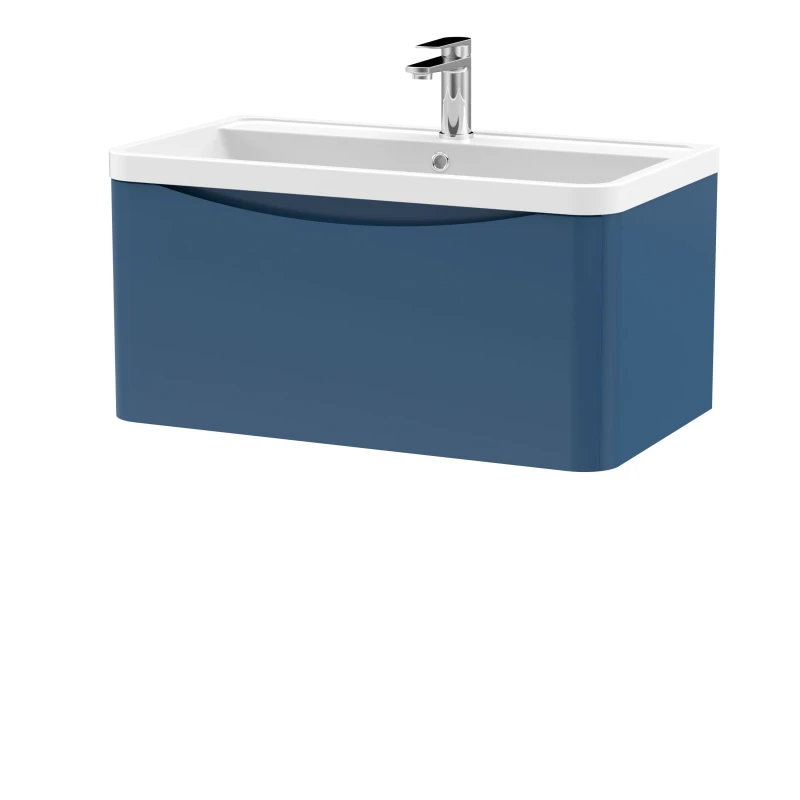 Image of Balterley Wall Hung 1 Drawer Vanity Basin Unit Polymarble Basin Blue 800mm Blue