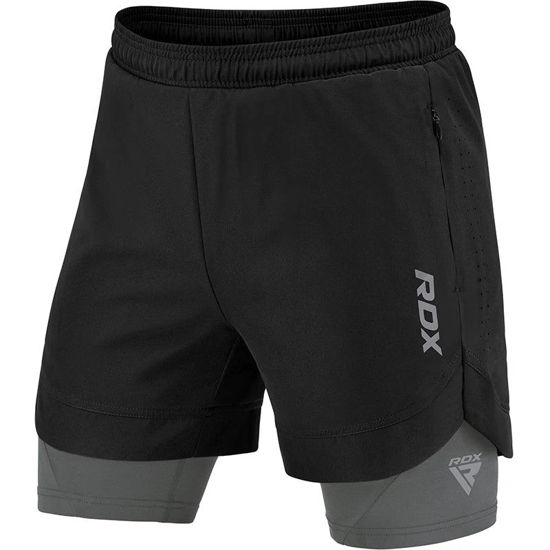Image of RDX SPORTS T16 2-in-1 Compression MMA Shorts Black