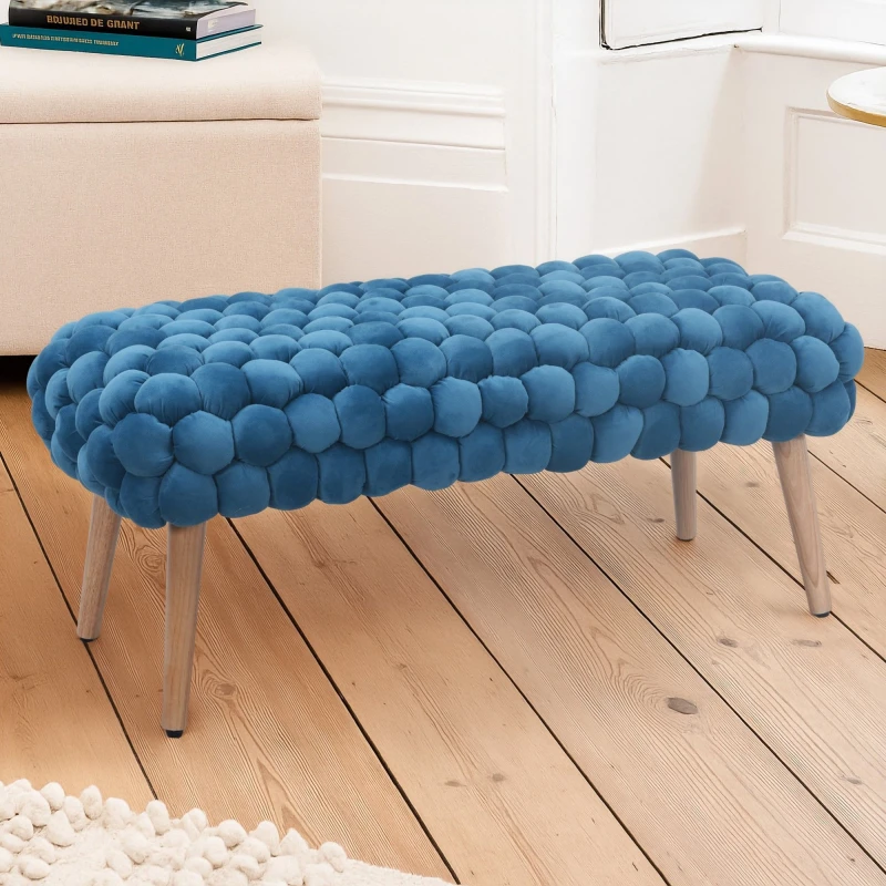 Image of Artemis Home Cushla Bubbly Velvet Large Footstool in Light Blue Light Blue Unisex