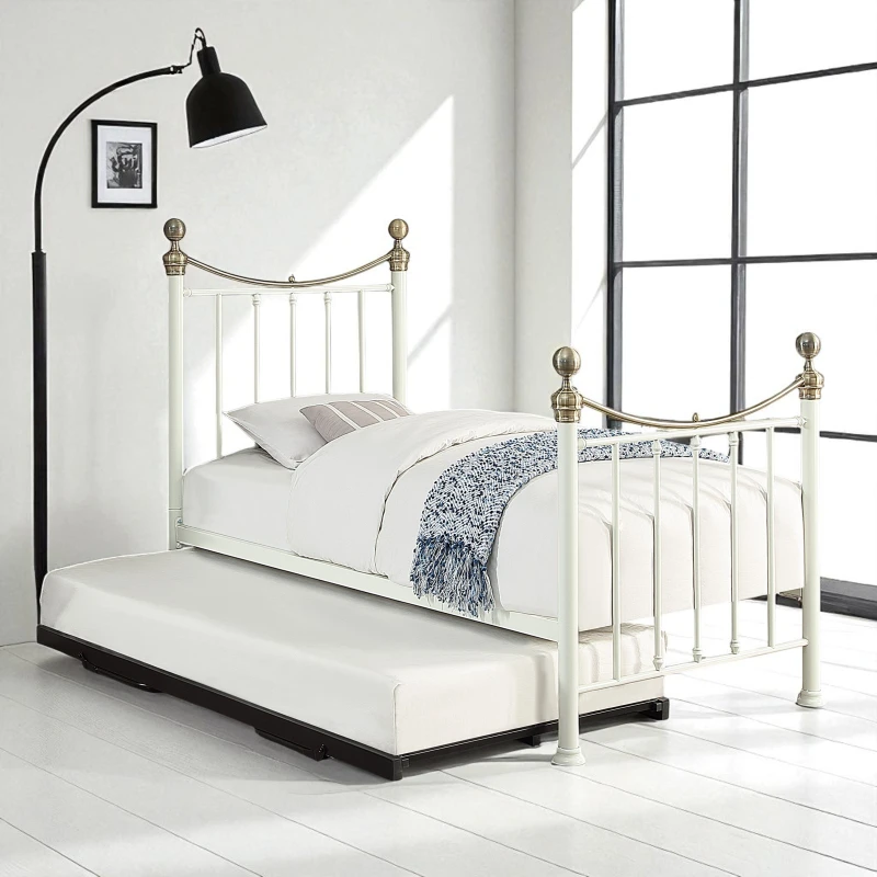 Image of OAT Home Hampstead Traditional Single Metal Bed Frame & Guest Trundle in White White Unisex Single