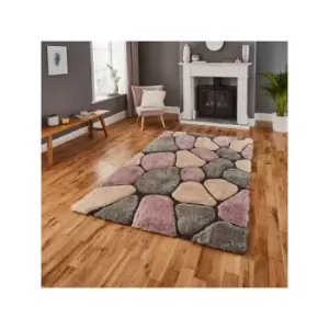 Image of Noble House NH5858 Shaggy Hand Tufted Rug, Grey/Rose, 120 x 170 Cm - Think Rugs