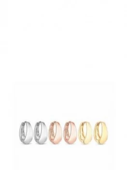 Image of Mood Pack Of Three Silver Plated Multi Tone Polished Hoop Earrings