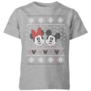 Image of Disney Mickey and Minnie Kids Christmas T-Shirt - Grey - 3-4 Years