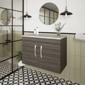 Image of Nuie - Athena Wall Hung 2-Door Vanity Unit with Grey Worktop 800mm Wide - Anthracite Woodgrain