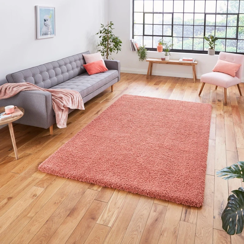 Image of (160x220cm) Sierra 9000 Shaggy Rugs in Peach Pink High Dense Soft Polypropylene Mats