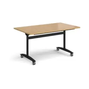 Image of Rectangular deluxe fliptop meeting table with Black frame 1400mm x 800mm - oak