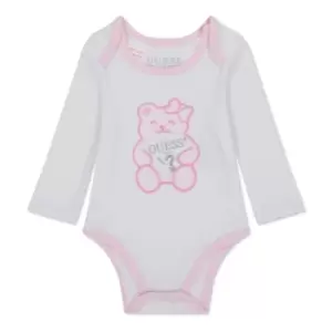 Image of Guess Long Sleeve Bear Onesie - White
