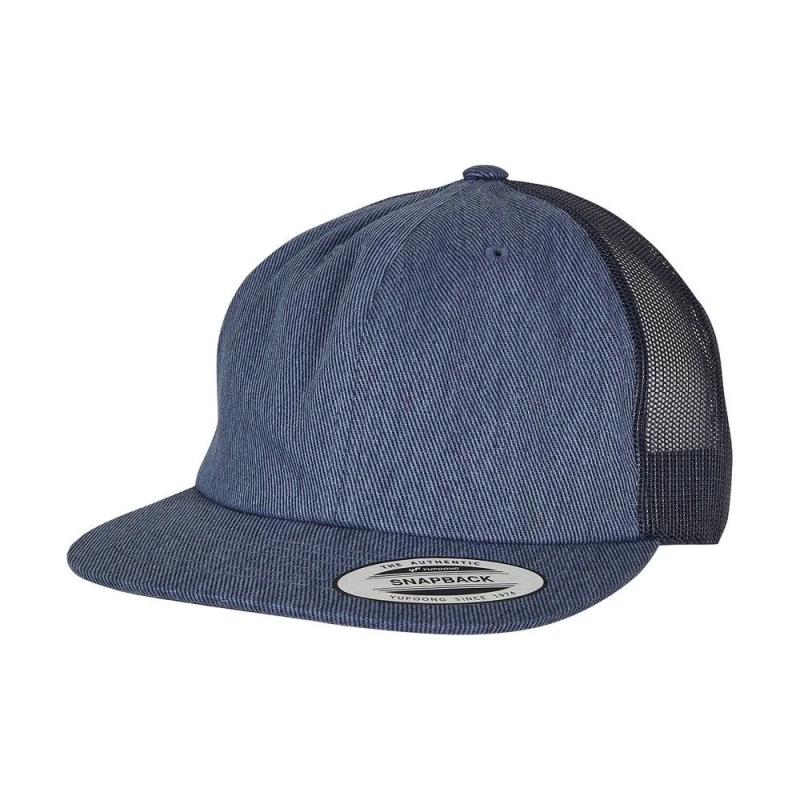 Image of Flexfit Flexfit Men Denim Trucker Cap in Indigo Indigo One Size Male 5063300787274
