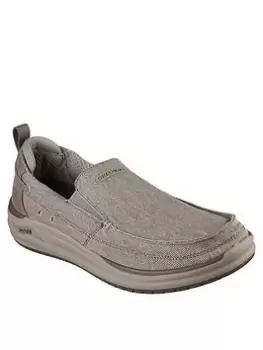 Image of Skechers Arch Fit Melo Moc Toe Canvas Slip On Shoe, Taupe, Size 8, Men