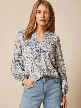 Image of Mint Velvet Harlow Print Pintuck Blouse, Yellow, Size L, Women