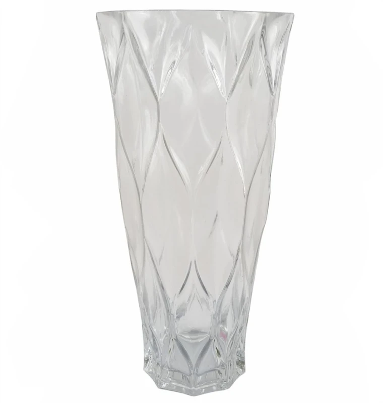 Image of Leaf 35cm Clear Chunky Ridged Glass Vase White unisex