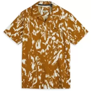 Image of Ted Baker Mirin Camp Collar Printed Polo Shirt - Brown