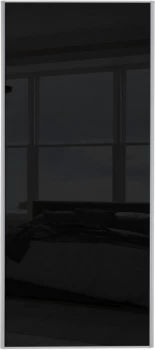 Image of Wickes Sliding Wardrobe Door Silver Framed Single Panel Black Glass - 2220 x 610mm