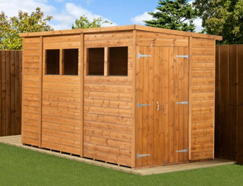Image of Empire Sheds Empire Modular Pent 10X6 Dipped Treated Tongue And Groove Wooden Garden Shed Double Door Windows (10' X 6' / 10ft X 6ft) (10X6)