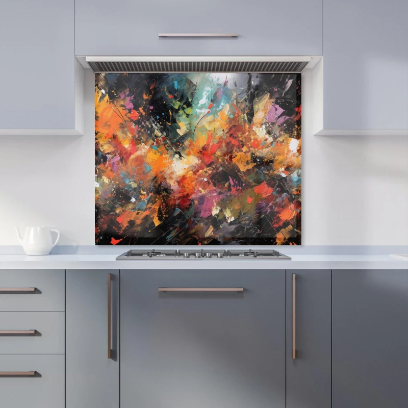 Image of Warren Reed - Designer A Vibrant Abstract Painting Kitchen Splashback in Orange Size: 700mm x 750mm Orange Unisex 700mm x 750mm