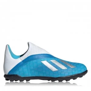 Image of adidas X 19.3 Childrens Laceless Astro Turf Trainers - Cyan/Black