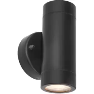 Image of Up & Down Twin Outdoor IP44 Wall Light - 2 x 7W GU10 LED - Matt Black & Glass