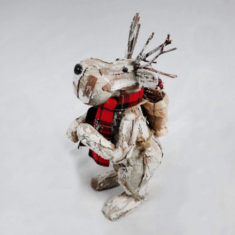 Image of Shatchi 34cm Christmas Tabletop Decorated with Pines Berries White penguin Standing Deer Silver