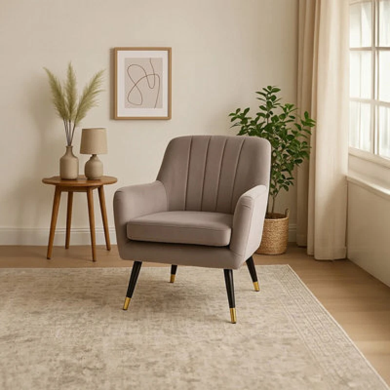 Image of Premier Housewares Interiors by Premier Loretta Velvet Scalloped Armchair Brown