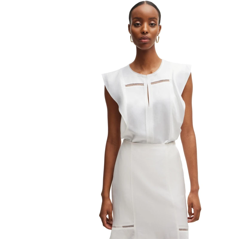 Image of Boss Womens Bileina Short-Sleeve Blouse White female 6 (XS)