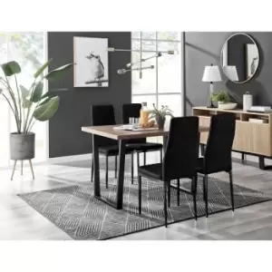 Image of Furniturebox UK - Furniturebox Kylo Brown Wood Effect Dining Table & 4 Black Milan Velvet Dining Chairs With Black Legs Diamond Stitch Modern