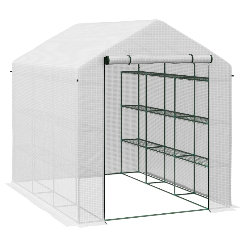 Image of Outsunny Walk-in Garden Greenhouse Shelves Polytunnel Steeple Grow House TJ Hughes White 5061025088409