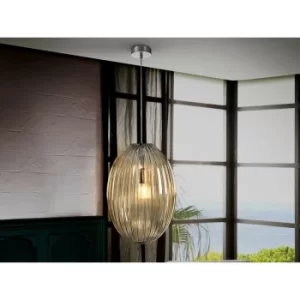 Image of Schuller Ovila Pendant Light with Large Grey Shade in Cognac Tonality