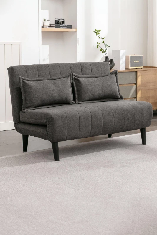 Image of More4Homes Harper 2 Seater Folding Clic Clac Fabric Living Room Lounge Futon Sofa Bed Charcoal, Grey 5.05574E+12