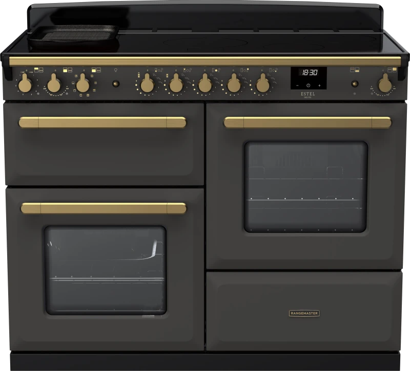 Image of Rangemaster Estel Deluxe ESDLO110EIPSLT/AB1 110cm Electric Range Cooker with Induction Hob - Slate / Antique Brass - A Rated