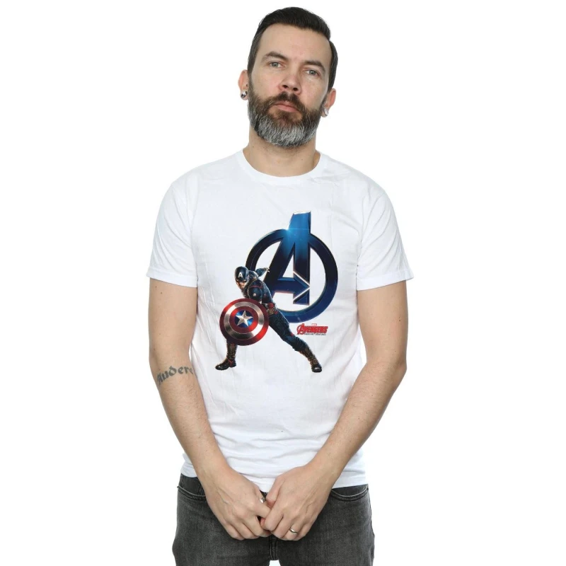 Image of Marvel Marvel Men Captain America Pose T-Shirt in White Size: Small White S Male 5057245971188