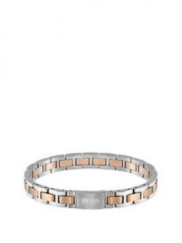 Image of Boss Metal Link Essentials Stainless Steel and Rose Gold Bracelet, One Colour, Men