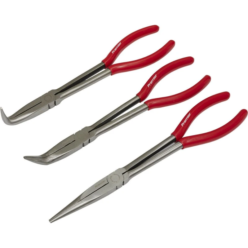 Image of Loops 3 Piece 280mm Needle Nose Pliers Set - Straight & Angled Nose - Serrated Jaws Multi