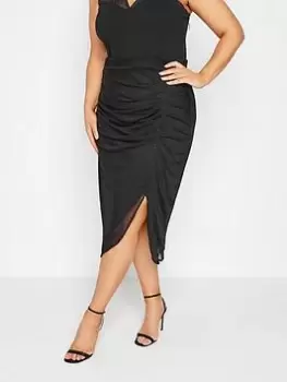 Image of Yours Party Glitter Mesh Ruched Skirt - Black, Size 18, Women