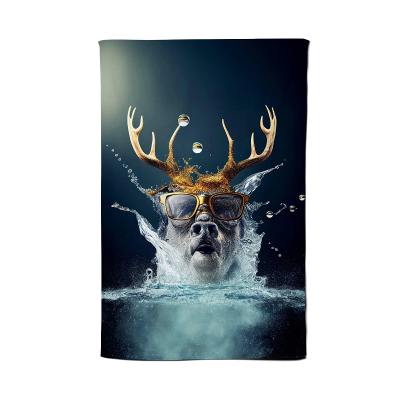 Image of Warren Reed - Designer Stag With Glasses Splashart Tea Towel in Grey Grey Unisex
