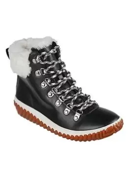 Image of Skechers Jagged Pond Fuax Fur Cuff Duck Boots, Black, Size 4, Women