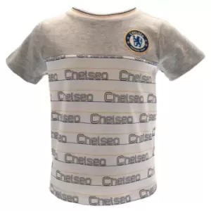 Image of Chelsea FC Childrens/Kids Crest And Stripes T-Shirt (2-3 Years) (Grey/White)