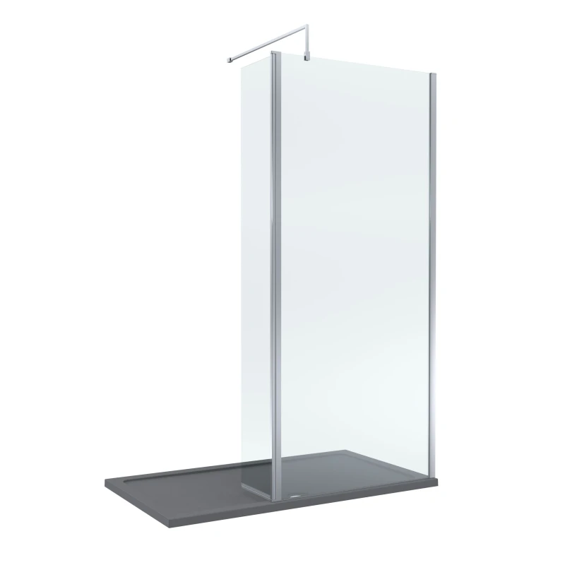 Image of Balterley 8mm Glass Wetroom Screen and Return Chrome and Grey Tray 1400 x 700mm Grey