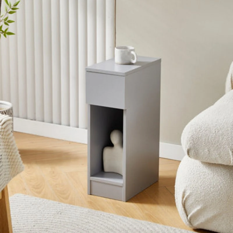 Image of MCC Direct Solid Wooden Bedside Table With Open Shelf And Drawer Grey Ava By Mcc