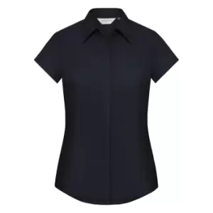 Image of Russell Collection Ladies Cap Sleeve Polycotton Easy Care Fitted Poplin Shirt (L) (French Navy)