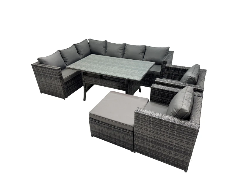 Image of Fimous Outdoor PE Rattan Sofa Set with with 2 Chairs Big Stool in Dark Grey Dark Grey Unisex