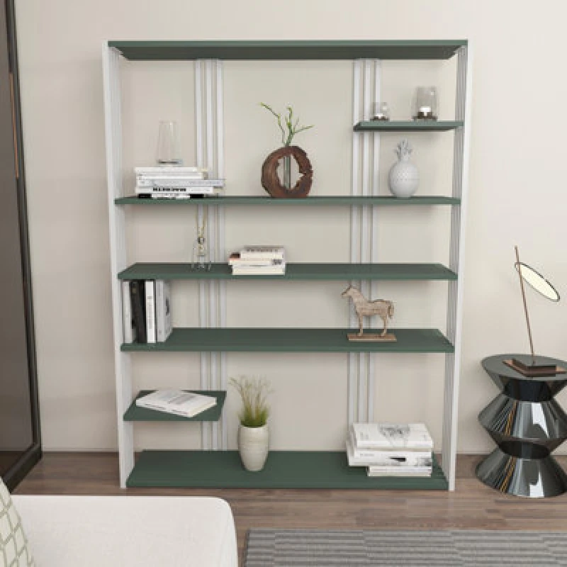 Image of Decorotika Jeni Bookcase Shelving Unit Green & White