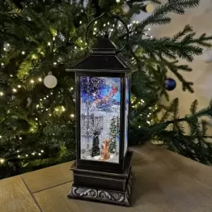 Image of Snowtime Dual Power LED Water Lantern with Macneil 'Cats & Dogs Watching Santa' Scene