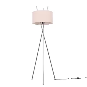 Image of Crawford Chrome Tripod Floor Lamp with XL Dusty Pink Reni Shade