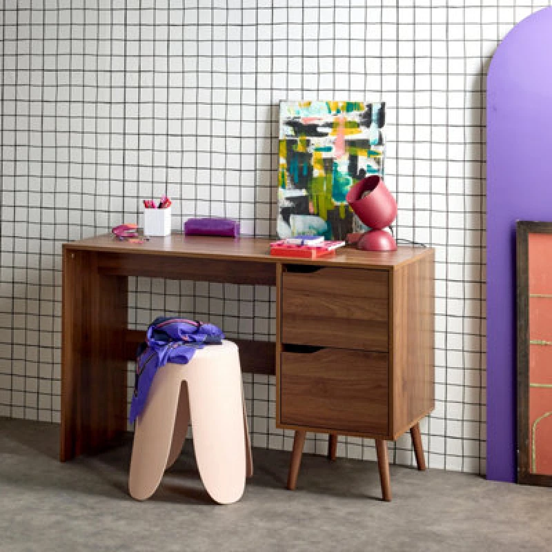 Image of sweeek 2-drawer Desk With Vintage Walnut Effect Brown